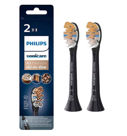 Philips Sonicare A3 Replacement Toothbrush Heads Black / White HX9092 - 2 Heads