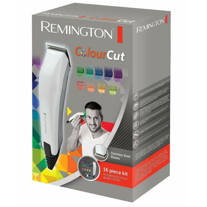 Remington ColourCut Hair Clipper Corder Hair Trimmer Taper Lever 16pc Kit White