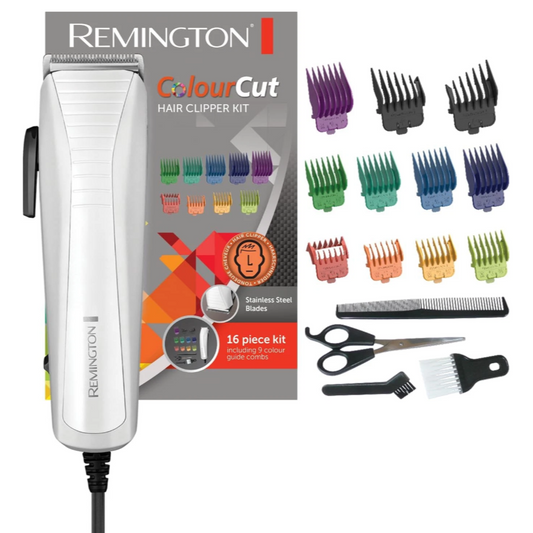 Remington ColourCut Hair Clipper Corder Hair Trimmer Taper Lever 16pc Kit White