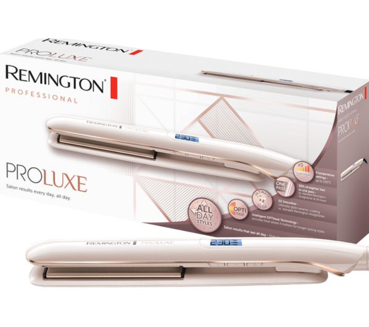 Remington ProLuxe Hair Straightener 9 Heat Settings Ceramic Plates Opti Heat