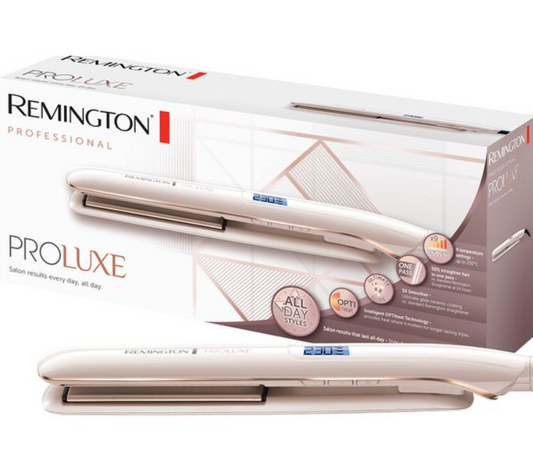 Remington ProLuxe Hair Straightener 9 Heat Settings Ceramic Plates Opti Heat