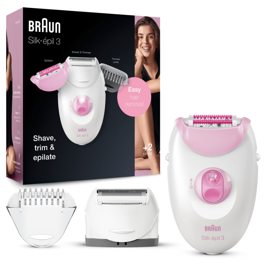 Braun Epilator & Shaver Trimmer Silk Epil 3 Leg & Body  Corded + 2 Attachments