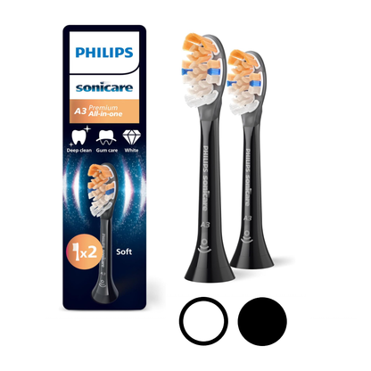 Philips Sonicare A3 Replacement Toothbrush Heads Black / White HX9092 - 2 Heads
